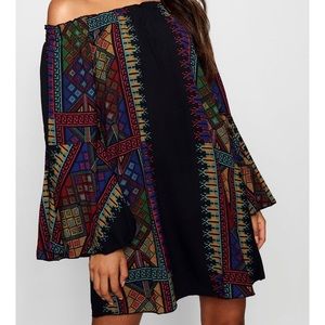 Panel Print Off Shoulder Shift Dress